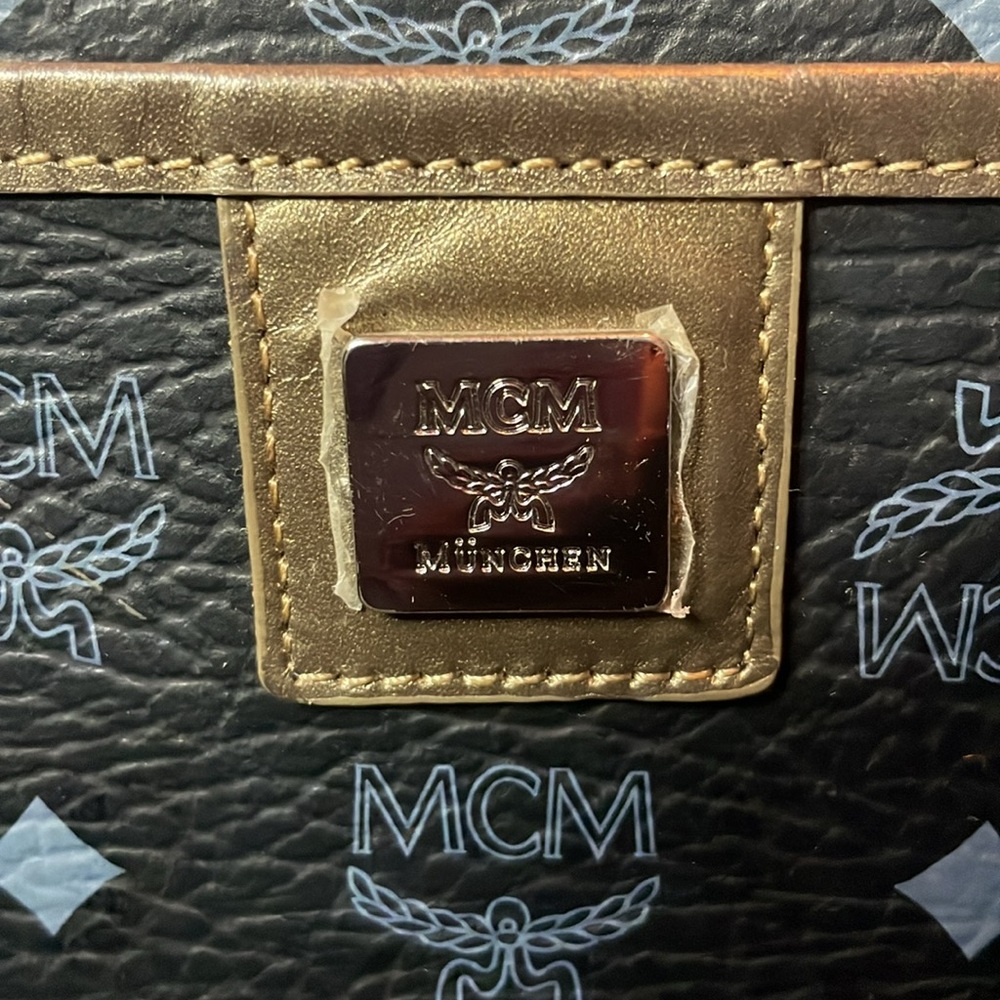 MCM Visetos Monogram Princess Lion Snakeskin Stripe Shoulder Bag Tote in Black - Picture 17 of 17